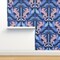 Maximalist Damask Tiger Jungle Blue Cobalt Tropical Palms Blush Pink Bright Animalier Big Cat Custom Pre-pasted Wallpaper by Spoonflower Pre-Pasted Wallpaper 2FT Wide